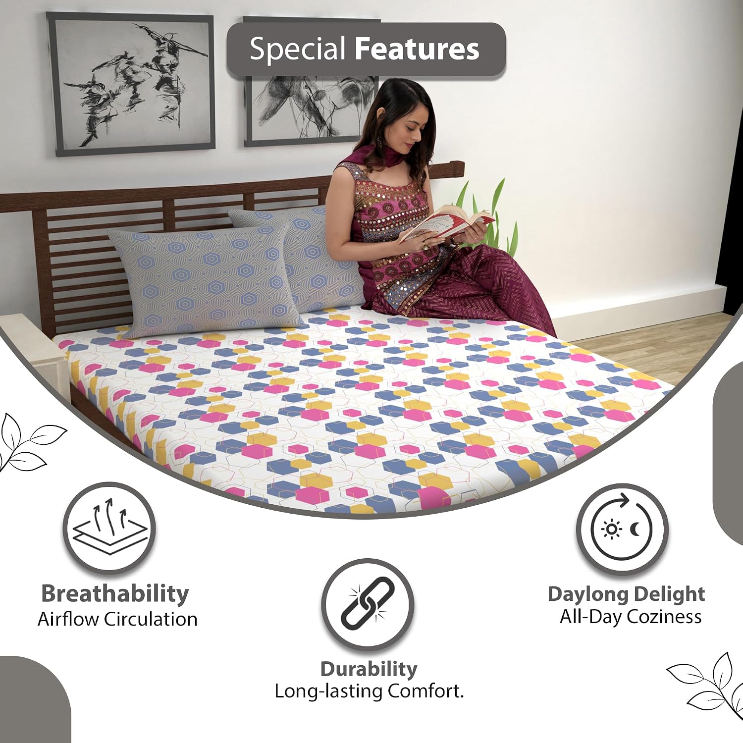 Soft Cotton Double Bedsheet For Queen Size With 2 Pillow Covers | 87 X 100 Inches, Grey & White - Soft & Breathable Fabric | Comfortable For Daily Use