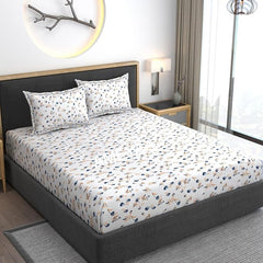 Premium Heavy Cotton Bedsheets Elastic Fitted Double Bedsheets With 2 Pillow Covers - 72 X 78 X 10 Inch, Blue | Elastic Fitted King Size Bedsheet