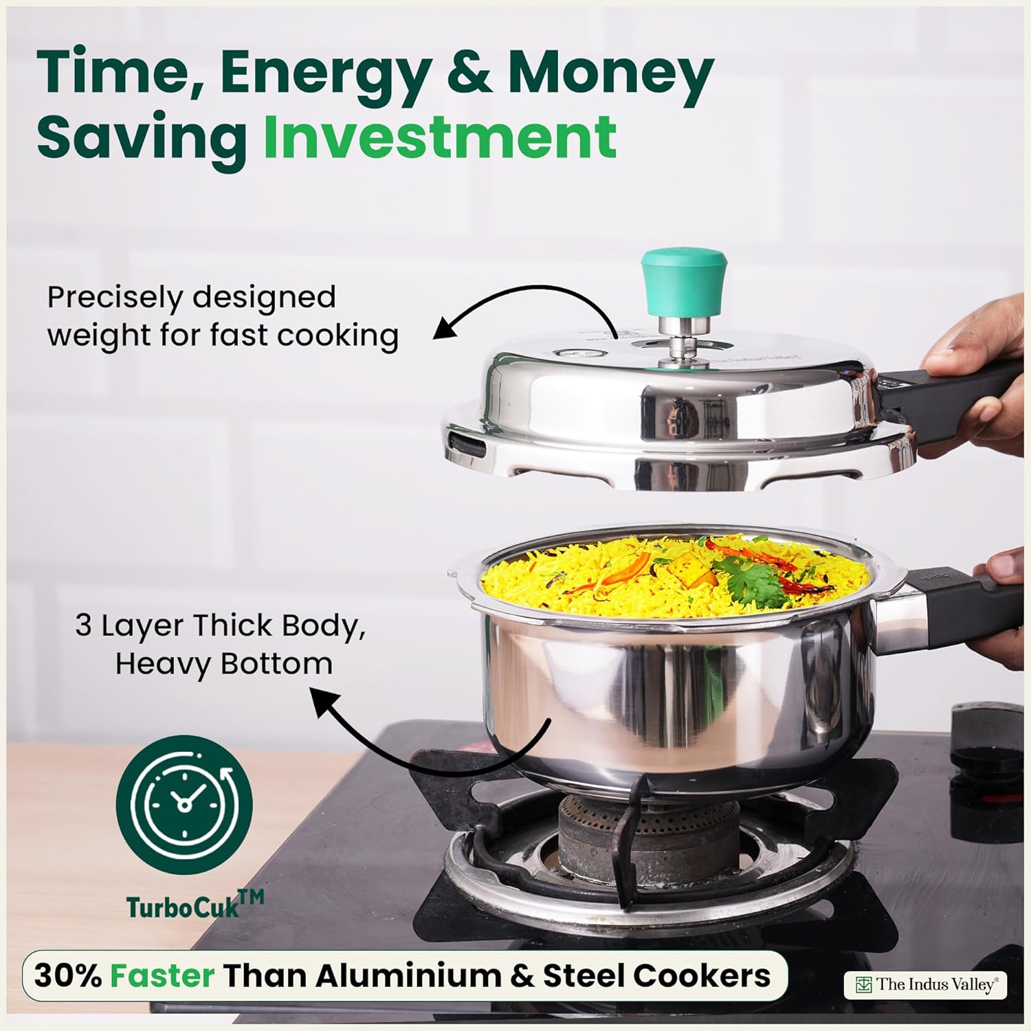 Triply Stainless Steel Pressure Cooker Outer Lid Combo + Free Wooden Chopping Board - 2 Ltr + 5 Ltr | Induction Friendly, ISI-Certified, Nonstick 3-Layer Body, 100% Pure & Toxin-Free