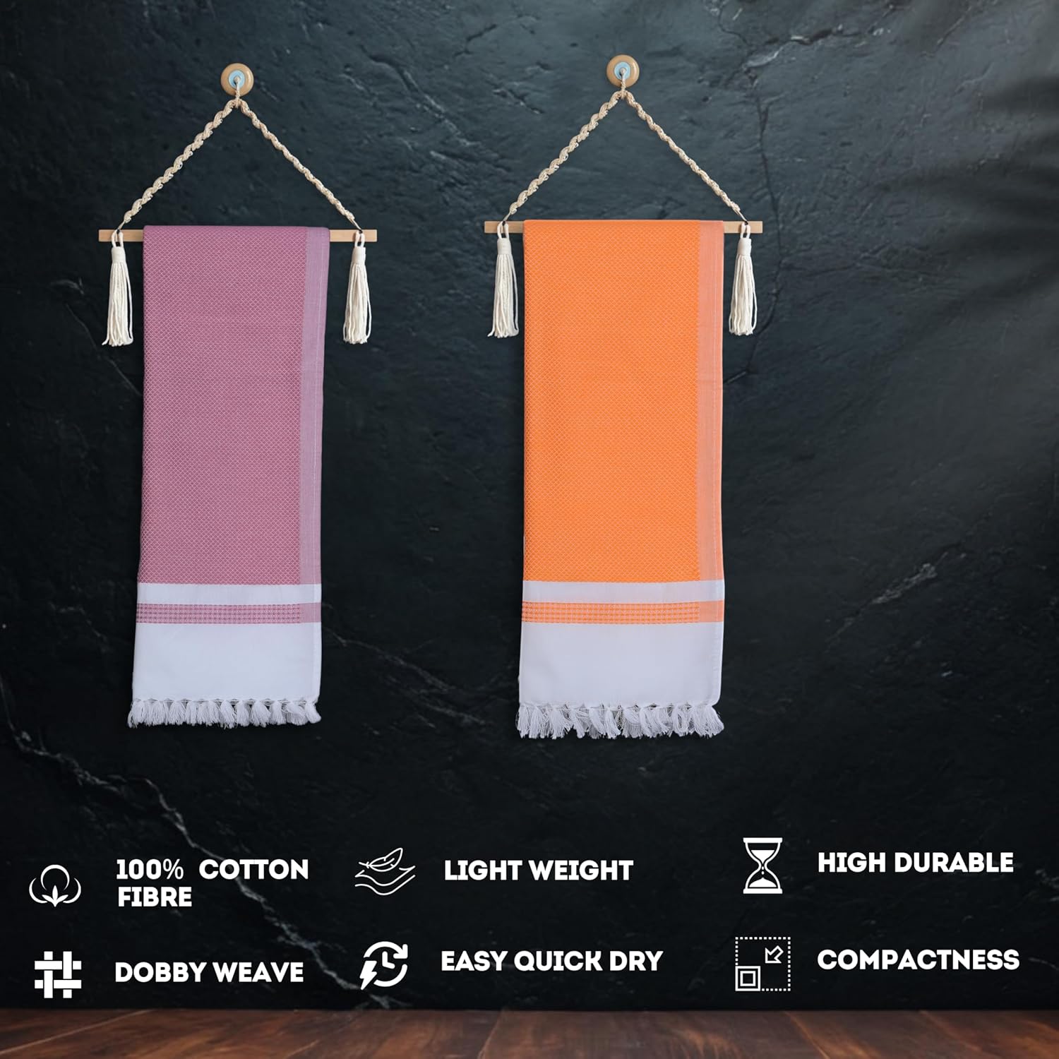 Pure Cotton Turkish Bath Towel 700 Gsm | Extra Soft Plush Light Weight Quick Dry Travel Thin Towels (Orange & Oval) - Pack Of 2