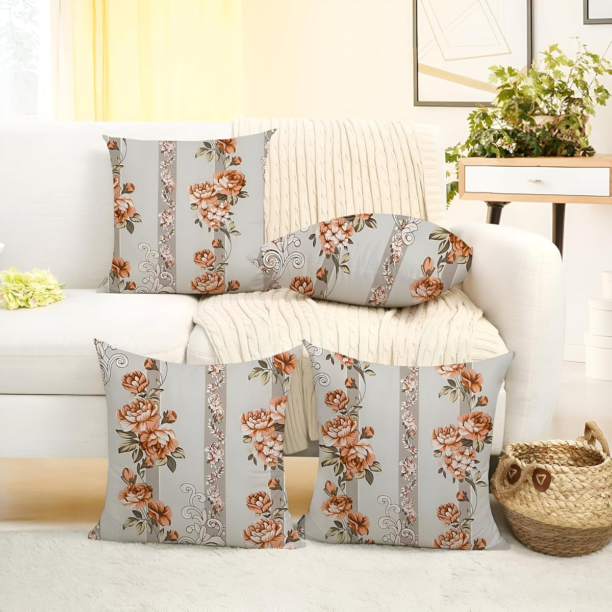 Microfiber Square Pillow Cushion For Sofa, Black & Brown, Grey - 16 X 16 Inch | Soft, For Comfort & Back Support | Breathable, Washable, Premium Cotton Cushion Cover, Neck Support - Set Of 4