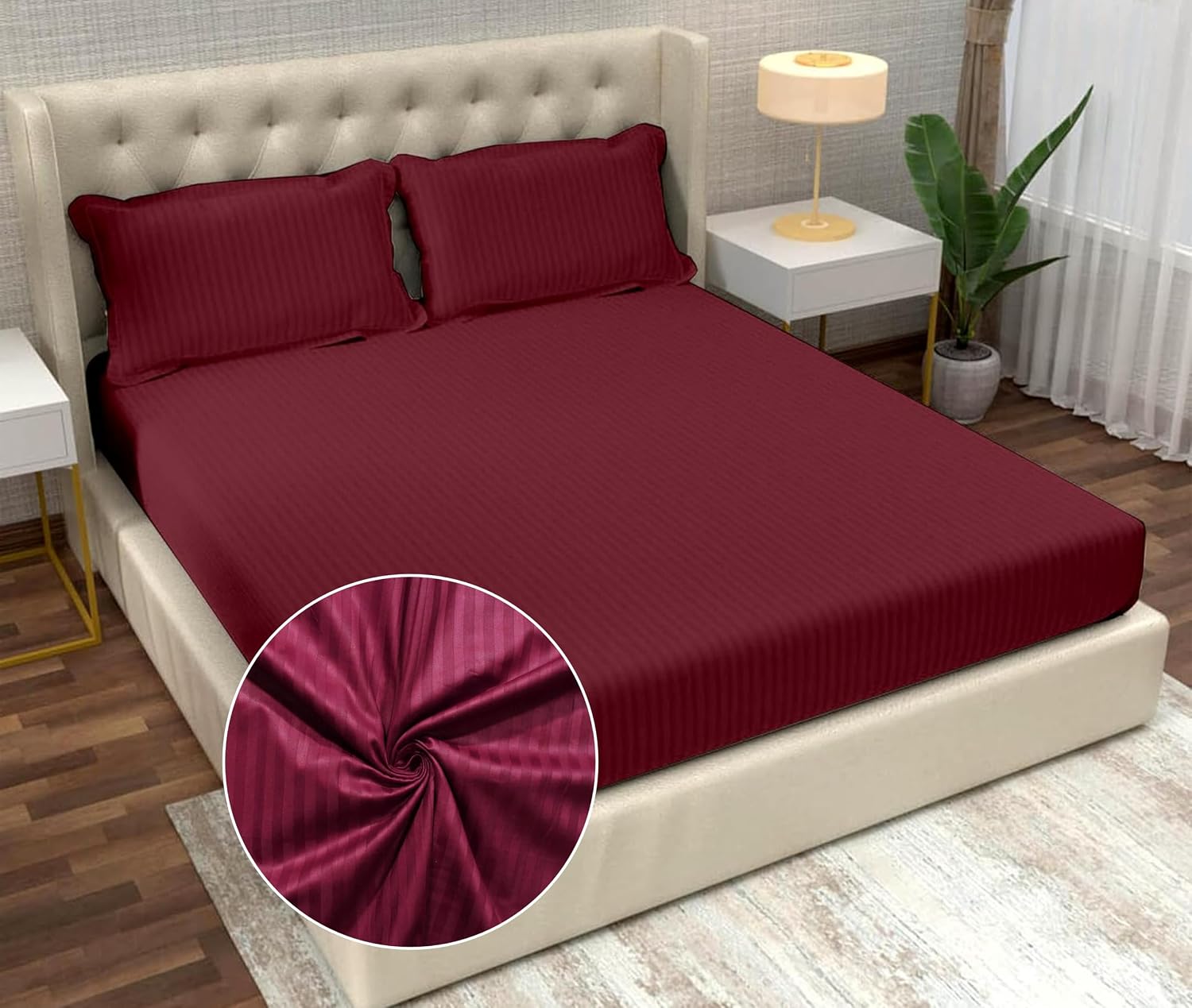 Striped Wine Bedsheet For King Size With 2 Pillow Cover (90 X 95 Inches) | Softer & Durable For All Season | Ideal For Daily Use Home Bedsheet