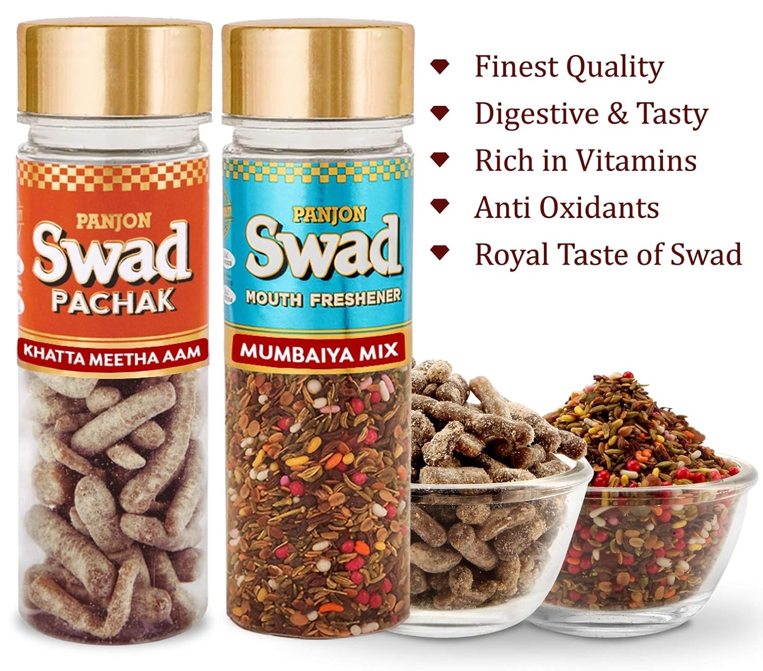 Panjon Swad Khatta Meetha Aam & Mumbaiya Mix Mouth Fresheners 260gm, (130gm *2 Bottles)