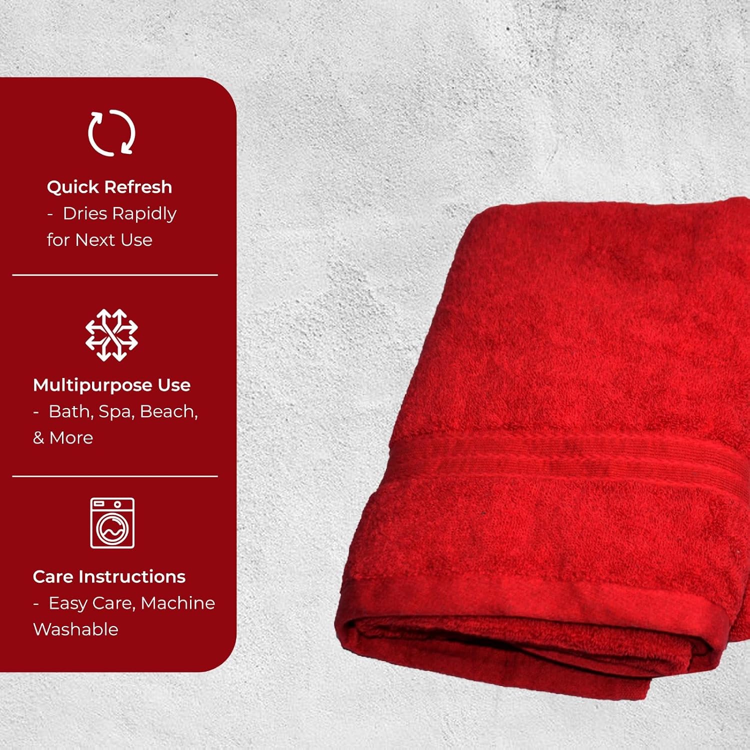 Bhapri Turkish 100% Cotton Luxury Bath Towels 500 Gsm | Lightweight Soft & Absorbent Quick Dry Plush Bathroom Towels (Red)
