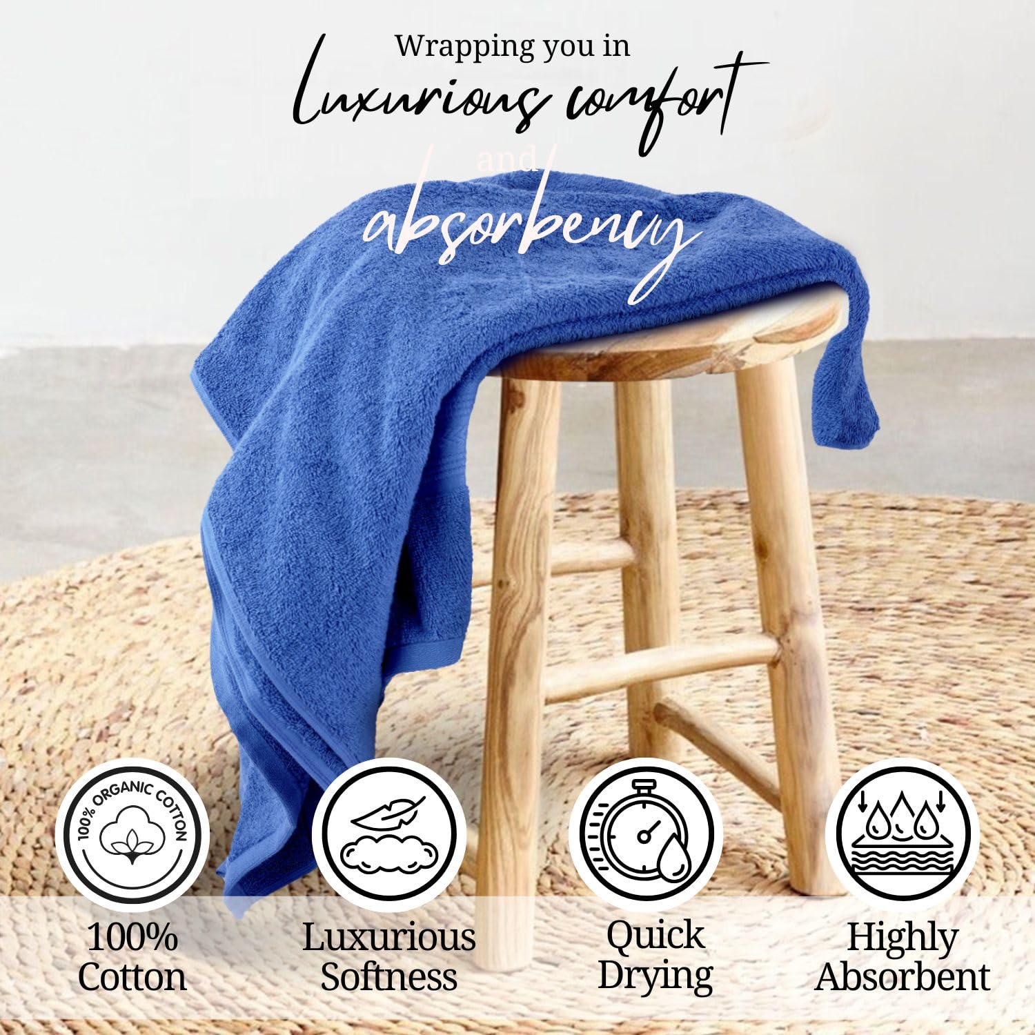 Himeya 100% Cotton Bath Towel 1400 Gsm | Bath Towel For Men & Women - Blue (3 Piece)