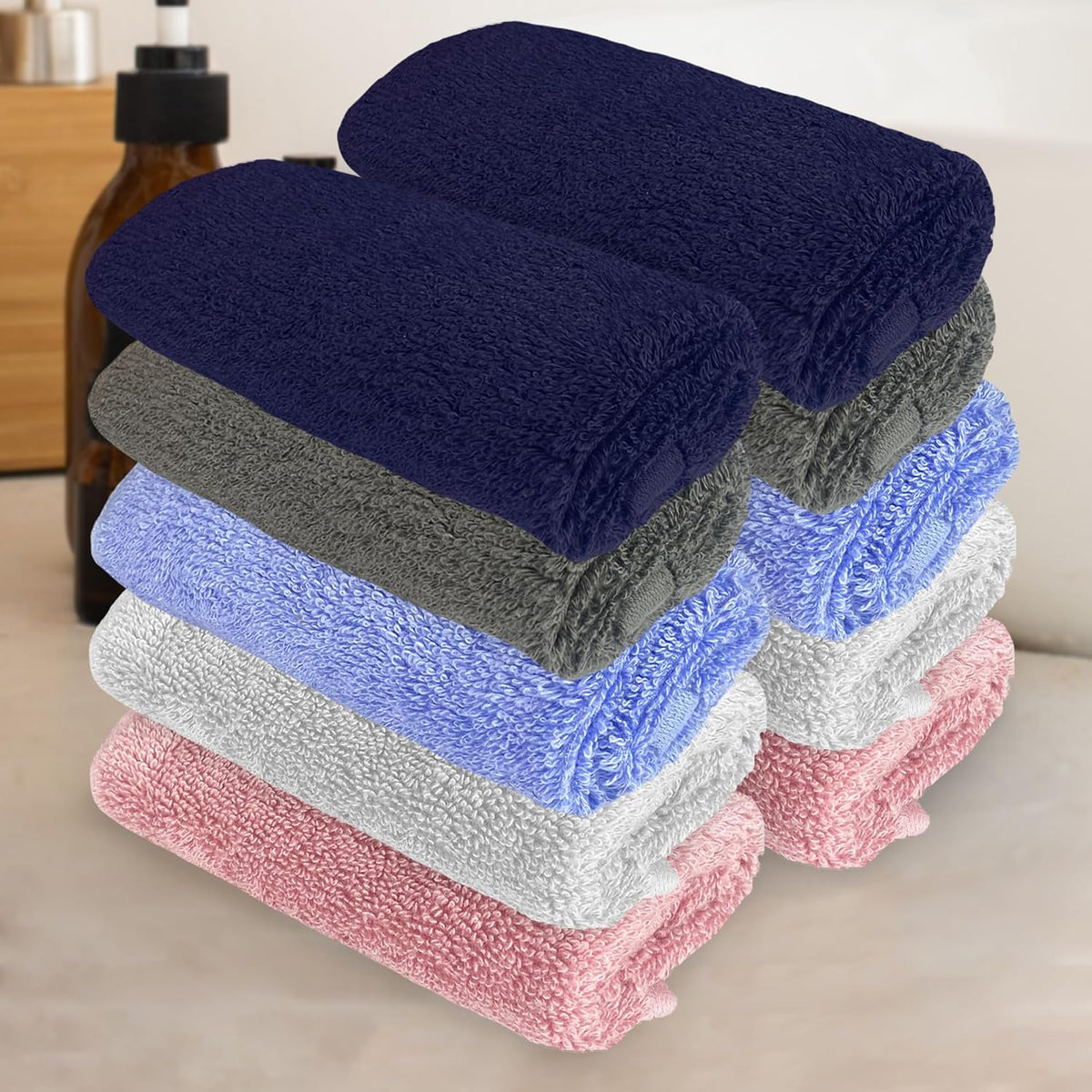 Heelium Bamboo Face Towel 1200 Gsm | Ultra Absorbent & Odour-Free 3x Softer Than Cotton Towels | Pack Of 10 -Blue, Grey, Iris, Light Grey & Peach