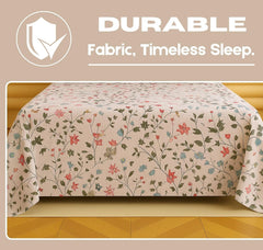 1 Double Bedsheet With Two Pillow Covers - 90 X 94 Inches, Beige | 300 Thread Count Super Soft Bed Sheet For King Size Bed Floral Design - Perfect Gift For Wedding, Anniversary