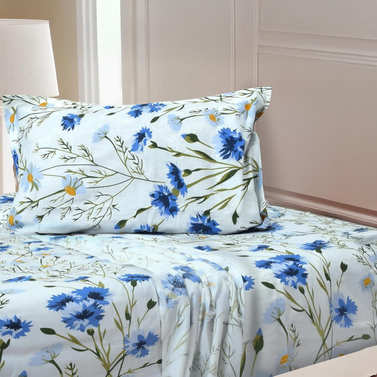 1 Single Bedsheet With One Pillow Covers - 60 X 90 Inches, White | Soft & Breathable Cotton Bedsheet - Long Lasting & Soft 250 Thread Count Bedsheet