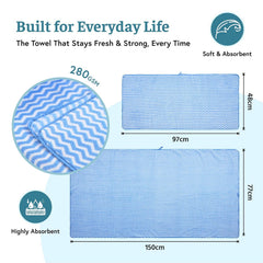 Kuber Industries Cotton Bath & Hand Towels 900 Gsm | Quick Absorbent Easily Washable For Men & Women Workout Gym Napkins For Men - Zig Zag - Blue (Pack Of 2)
