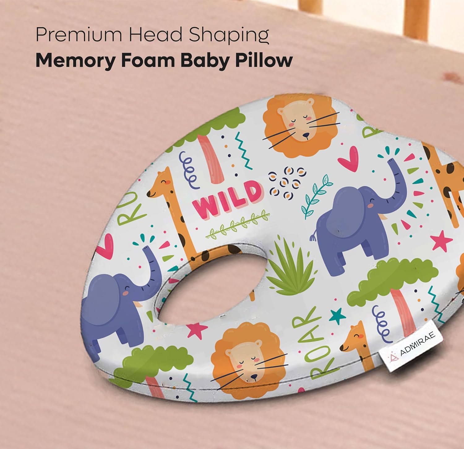 Premium Head Shaping Heart Shape Memory Foam Pillow, Baby Pillow, Animal Print - 23 X 23 X 4 Cm | Lightweight & Portable, Ultra - Soft & Breathable Fabric Pillow - Pack Of 1