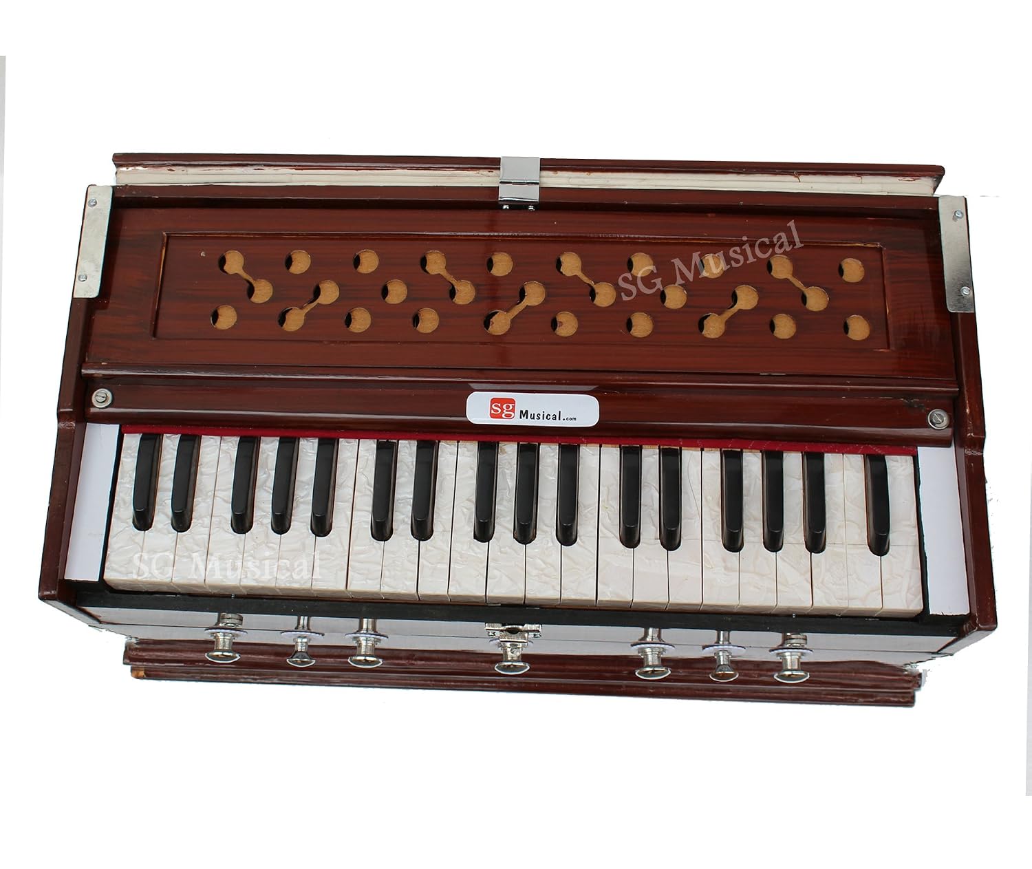 Musical Instrument Harmonium - 7 Stopper, 39 Keys, Double Fold Bellow, Two Reeds (Base- Male) | Tuning 440 Standard Pitch - Keyboard Cover With Lock