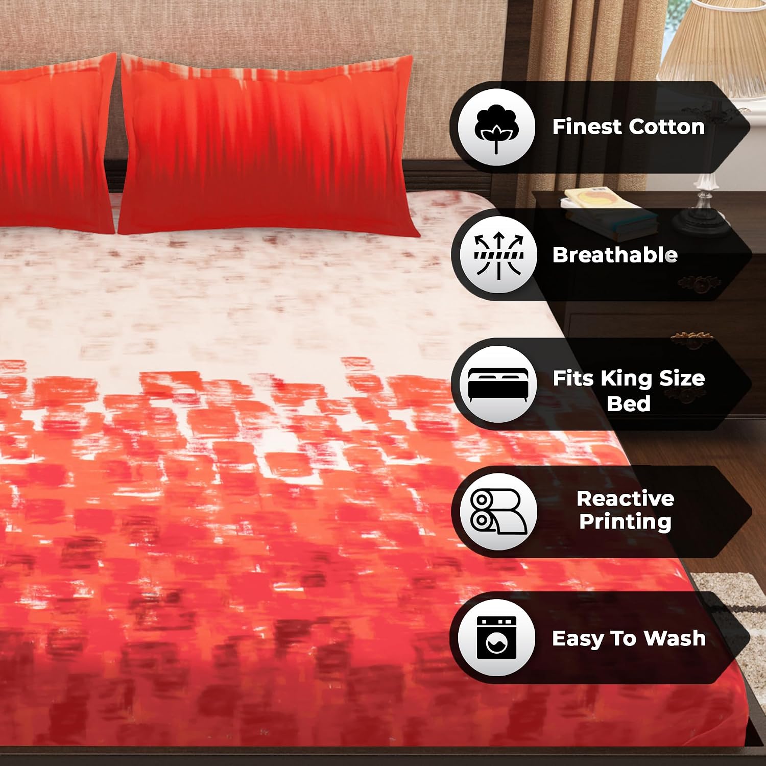 Bedsheet For King Size Bed With 2 Pillow Covers - 106 X 106 Inches, Red | Soft & Durable For Everyday Use - All Season Comfort