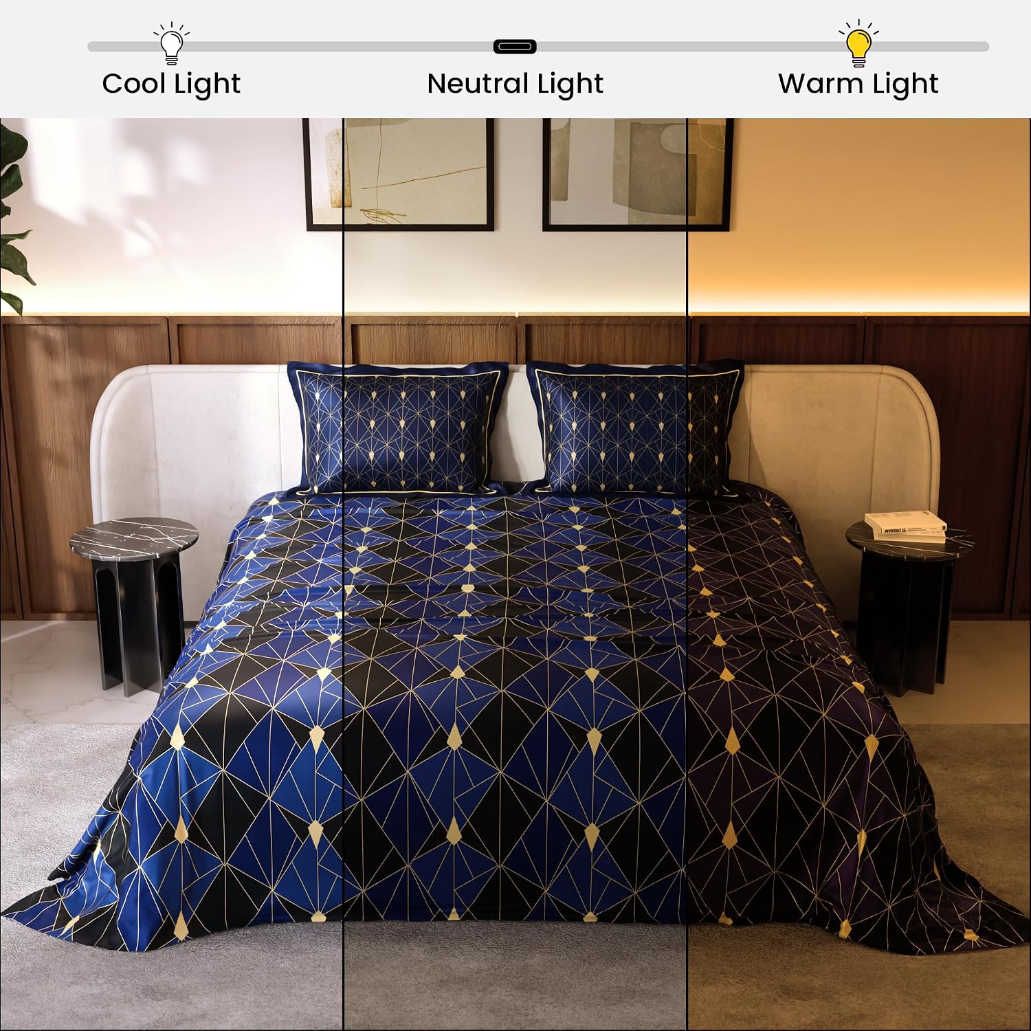 Premium Bedding Set King Size Bedsheet With 2 Pillow Covers | 90 X 108 Inches, Black & Blue | Ultimate Comfort, Breathable - Wedding Gift For Couples