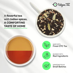 Udyan Tea Kadak Masala Chai - 100gm, 3.5 Ounce | Premium Blend With Fresh Tea Leaves & Real Spices - Authentic Indian Masala Chai Latte | High Caffeine Loose Leaves