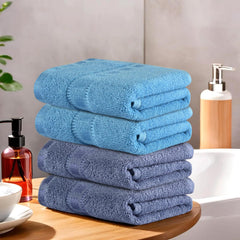 Kuber Industries Cotton Hand/Face Towels 800 Gsm | Easily Washable Workout Gym Napkins For Men (Dark Blue & Sky Blue) - Pack Of 4