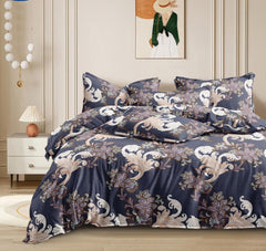 Cotton Elastic Fitted Printed Queen Size Double Bed Bedsheet With 2 Pillow Cover | 60 X 78 Inches, Dark Blue - Soft Touch, Wrinkle Resistant, Skin Friendly