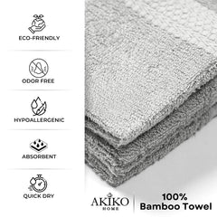 Akiko Home 100% Bamboo Face Towel 500 Gsm | Quick Dry, Super Soft, Anti Bacteria, Fast Absorbent, Eco Friendly, Hypoallergenic, Odor Resistant Face Towel | Pack Of 4 (Grey)