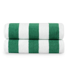 Lane Linen 100% Cotton Large Bath Towels 1000 Gsm | Cabana Stripe Bathroom Towels | Highly Absorbent, Soft & Quick Dry Towels - Green (Pack Of 2)