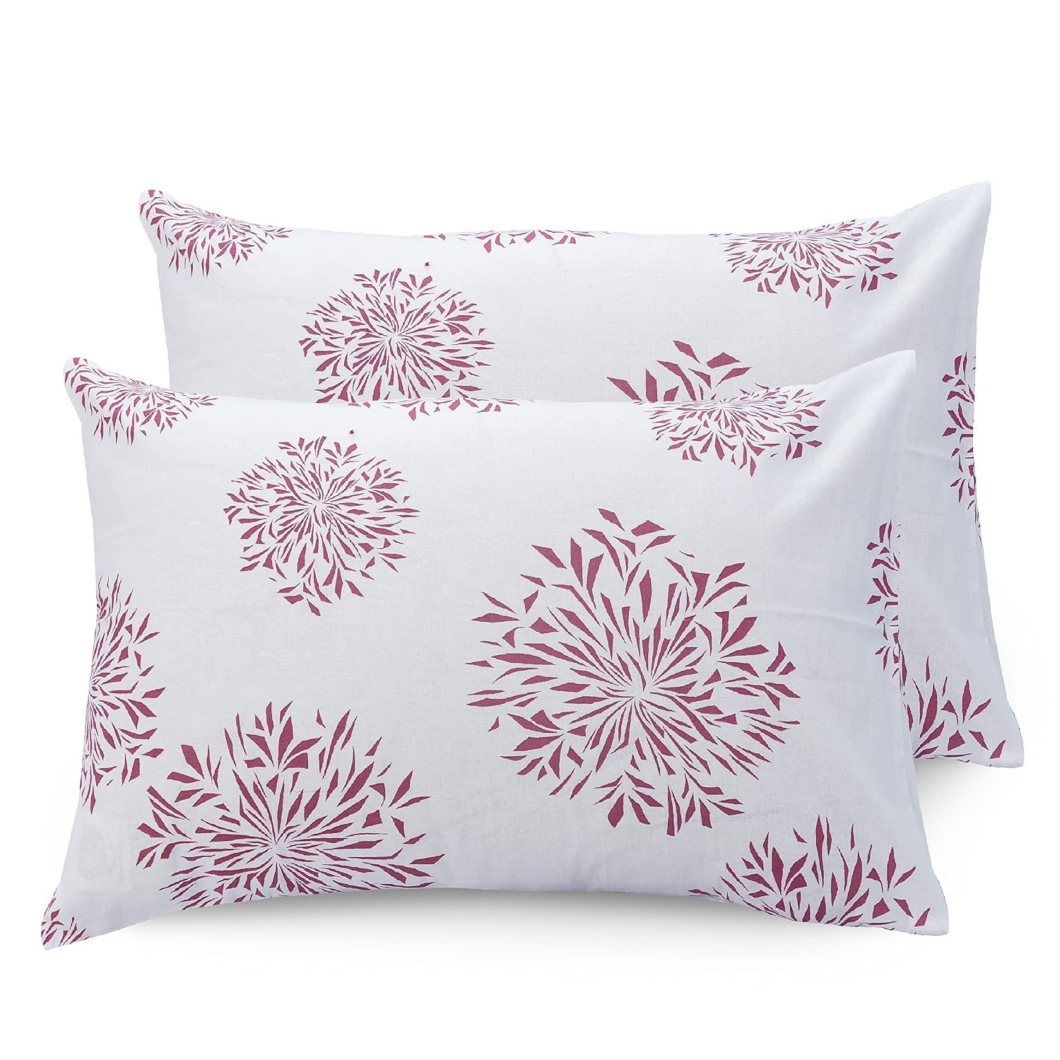 Flat Bedsheet For Double Bed With 2 Pillow Covers - 88 X 96 Inches, White (Mauve Print) | Comfort Fabric Bedsheet Home, Hotel & Guest House