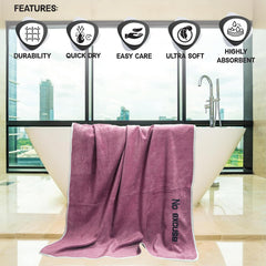 Housse Premium Soft Microfiber Embroidery Bath Towel 350 Gsm | Soft Absorbent Quick-Drying Sweat Towel (No Excuse - Magenta)