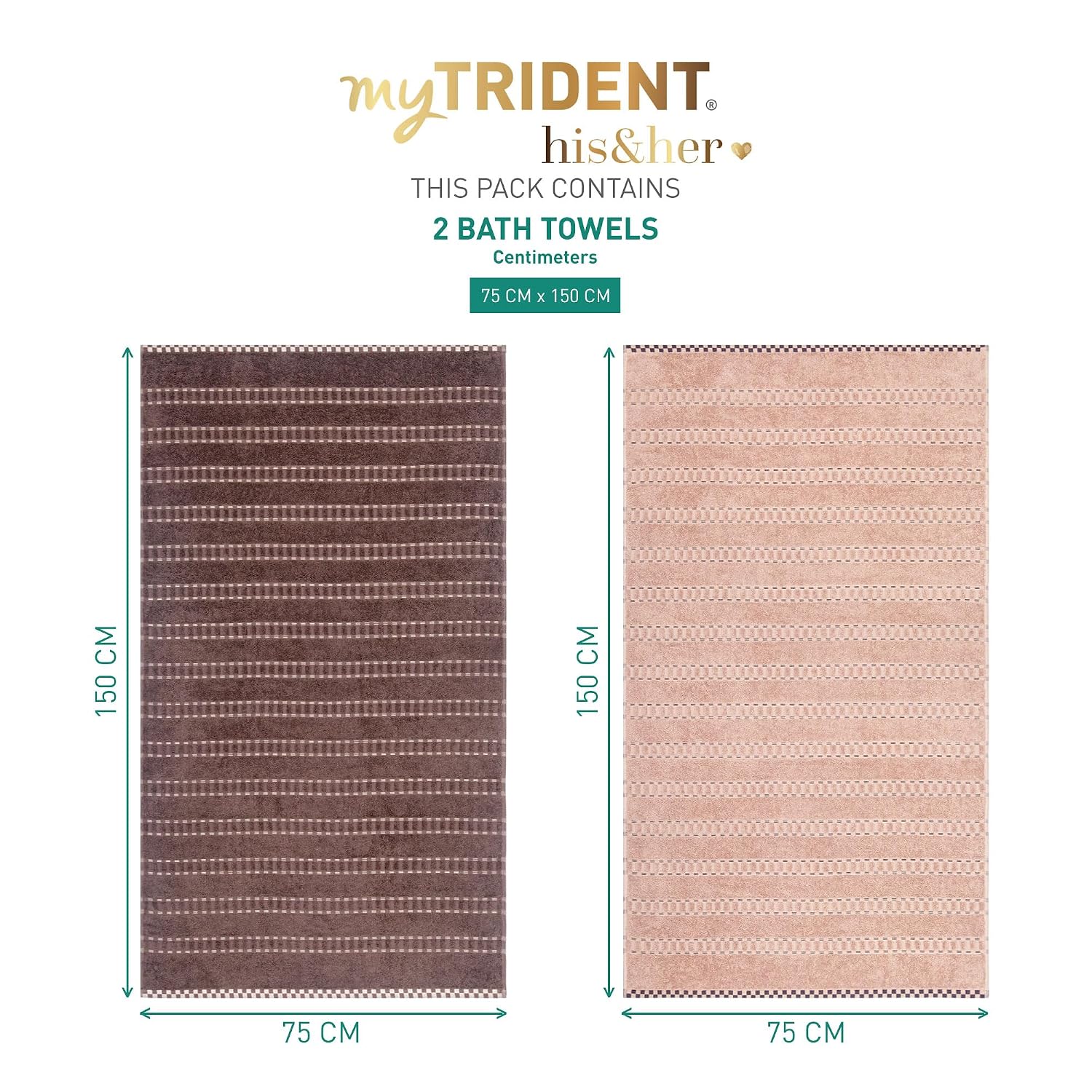 Mytrident 100% Cotton Bath Towel 1200 Gsm (Peach & Brown) - 2 Piece