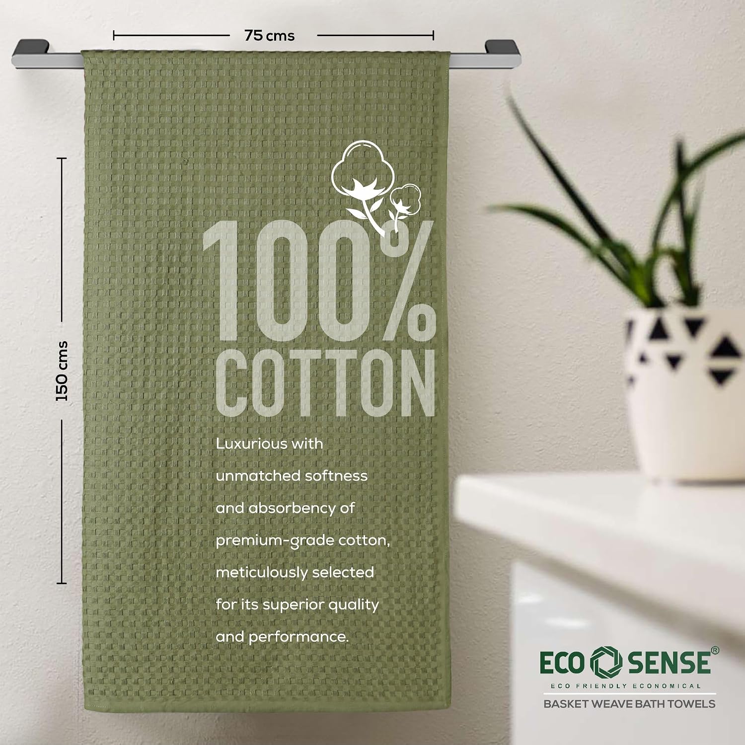 Eco Sense Basket Weave 100% Cotton Luxuriosly Bath Towels 700 Gsm | Soft, Super Absorbent, Large Size Quick Dry Bath Towel - Cinnamon & Leafy (Pack Of 2)