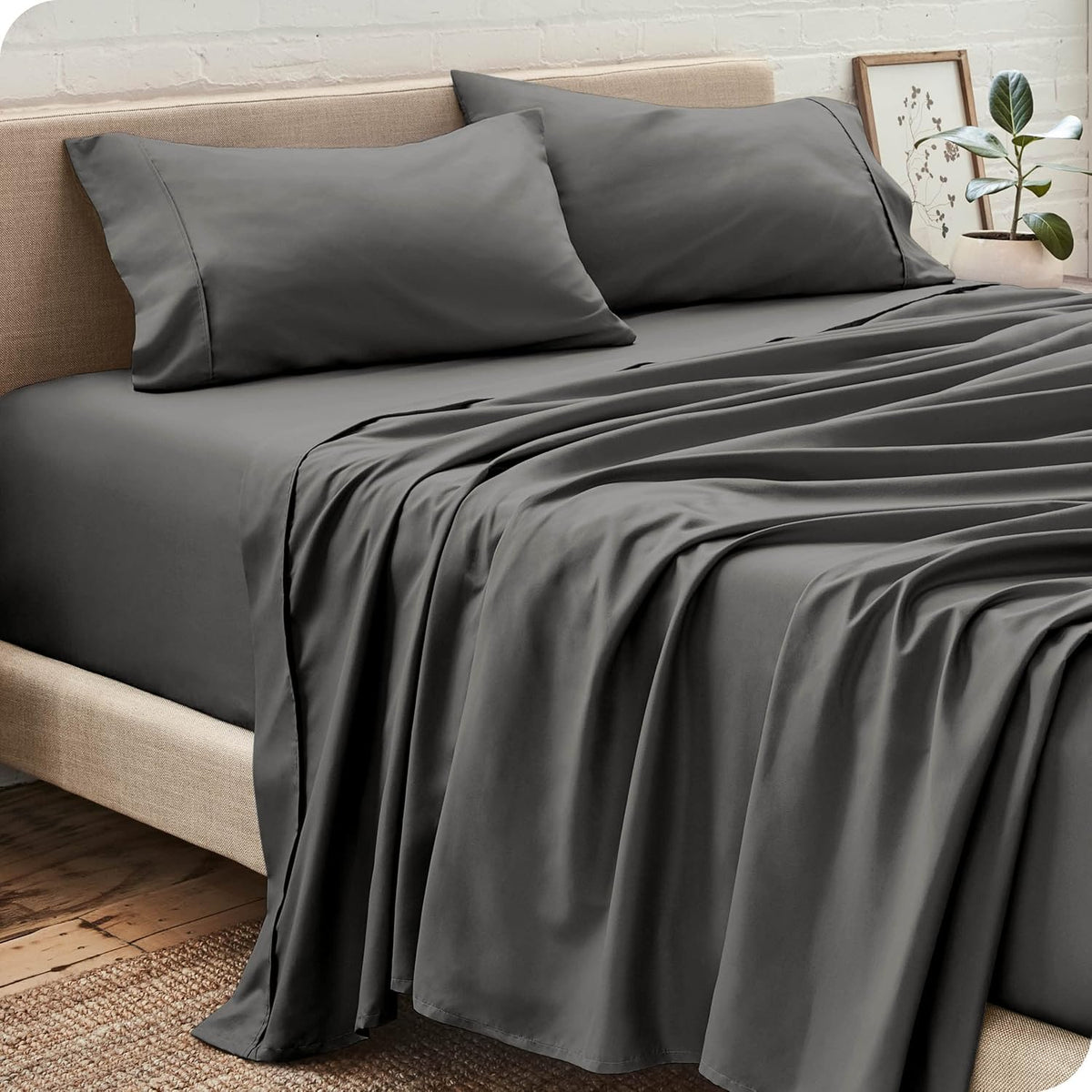 Single Size Bedsheet With 2 Matching Pillow Cover - 60 X 90 Inches, Dark Grey | Natural Breathable & Wrinkle Free | 400 Thread Count