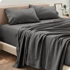 Super King Size Flat Bedsheet With 2 Pillow Covers - 110 X 112 Inches, Dark Grey | Good For Home, Hotel, Villa, Resort & Guest House