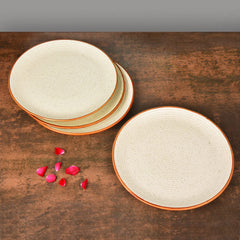 Studio Pottery Ribbed Ceramic Dinner Serving Plates Set Of 4 - Off White, Diameter: 10 Inches | Full Plates - Ceramic Platter - Fiesta Of Hope Collection