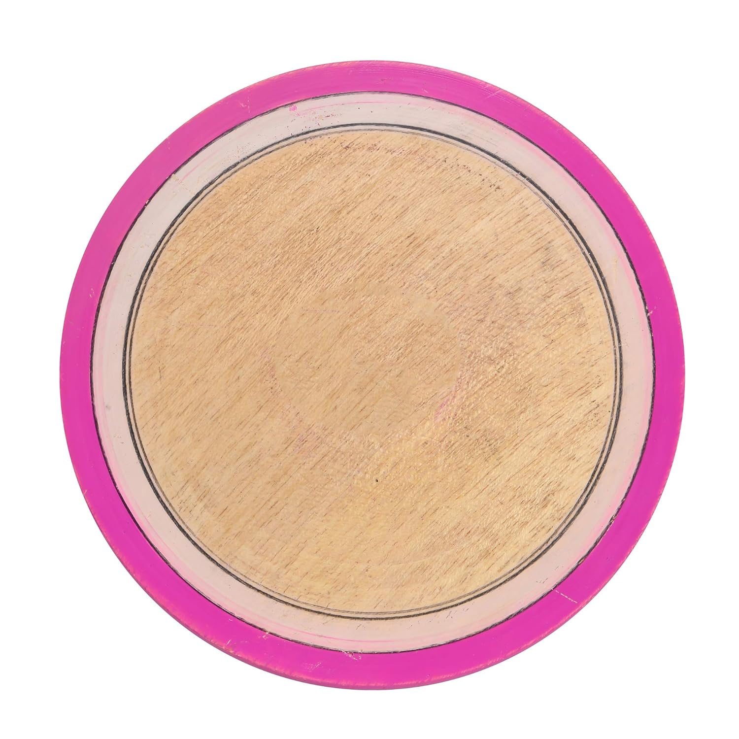 Pink Wooden Chakla With Belan - Roti Maker Or Rolling Board With Wooden Rolling Pin, 9 Inch