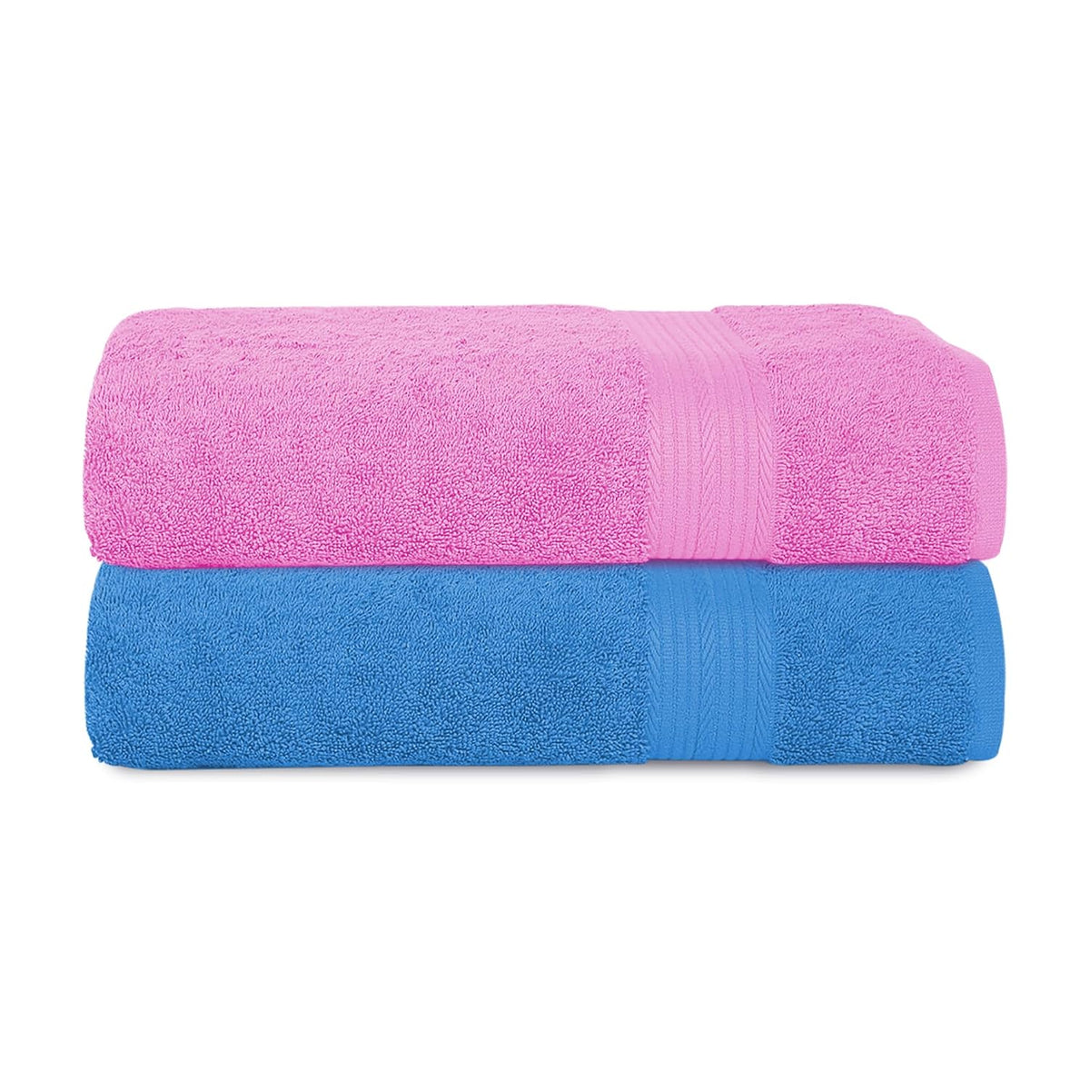 House Of Terry 100% Cotton Bath Towel 1000 Gsm | Quick Dry, Soft & Absorbent, Fade-Resistant, Skin-Friendly Large Size Towel (Baby Pink & Blue) - Pack Of 2
