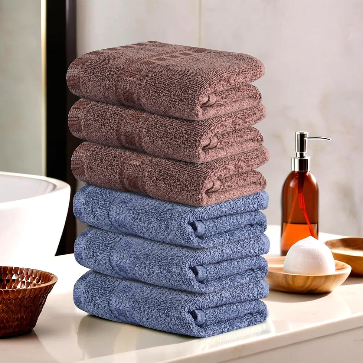 Kuber Industries Cotton Hand/Face Towels 1200 Gsm | Easily Washable Workout Gym Napkins For Men (Dark Blue & Brown) - Pack Of 6