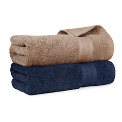 Mytrident Soft Comfort Air Rich 100% Cotton Bath Towel 1000 Gsm | Highly Absorbent Towels For Men & Women Bath Towel (Acorn & Navy) - 2 Pcs