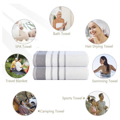 Casa Copenhagen Designed In Denmark White Bay Super Soft 2 Pieces 100% Cotton Large Bath Towel 525 Gsm - Dark Grey/Light Grey