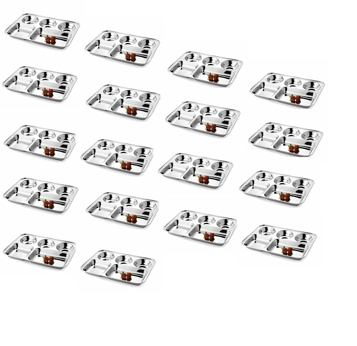 Silver Stainless Steel Sandwich Tray Set, 5 Pieces, Microwave Safe | Set Of 5 Individual Trays In 1 - Pack Of 18, Rectangular Shape