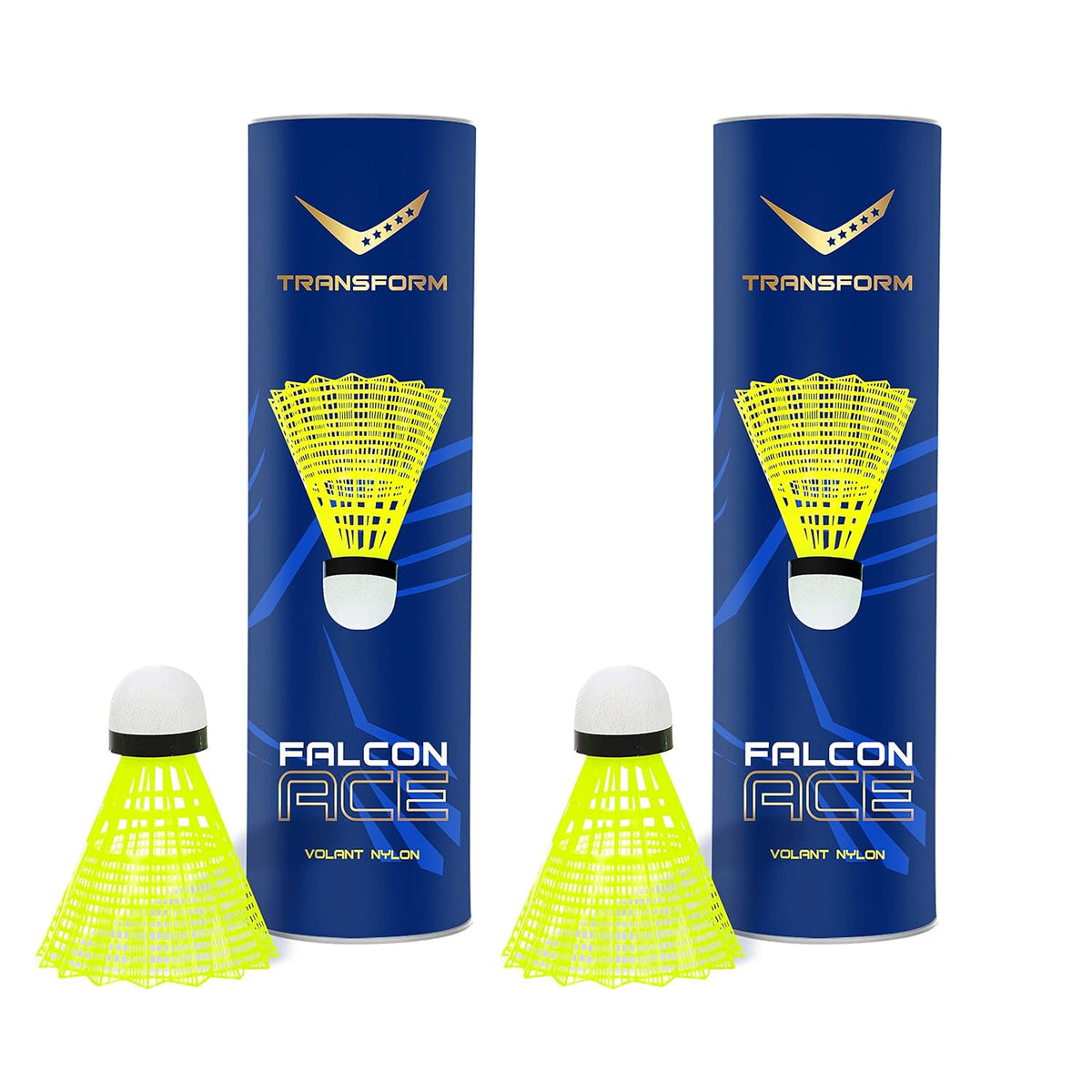 Transfrom Falcon Ace Badminton Nylon Shuttlecock , Speed 75 | Yellow , Pack Of 2 | Playing Level - Professional