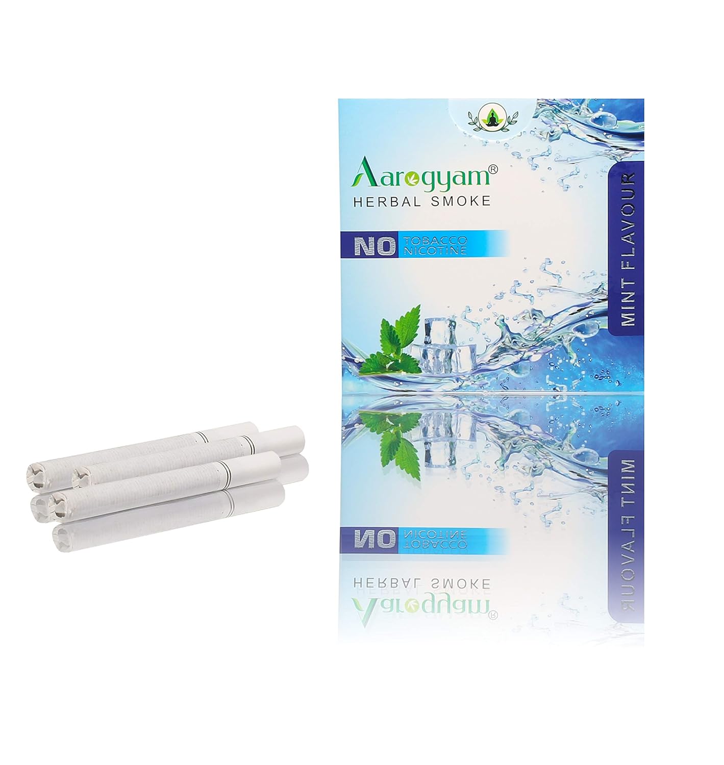 Aarogyam Herbals Cigarette 100% Tobacco & Nicotine Free Smoke, For Relieve Stress & Mood Enhance Product For Smokers - 10 Sticks In Each Packet Mint Flavour, 1 Packet