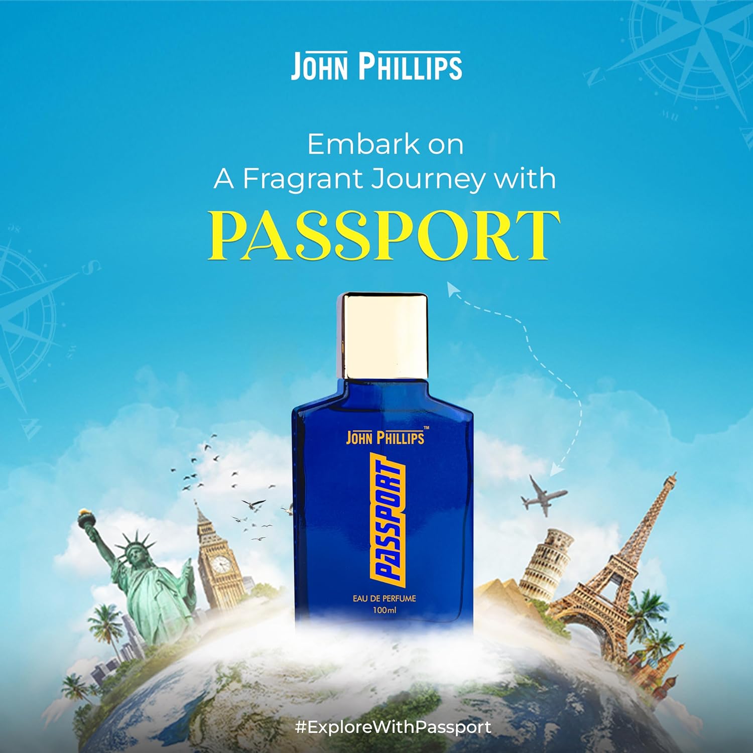 John Phillips Passport & Mr Blue Eau De Perfume 100ml 3.4 Fl.oz. Each Pack Of 2 For Men