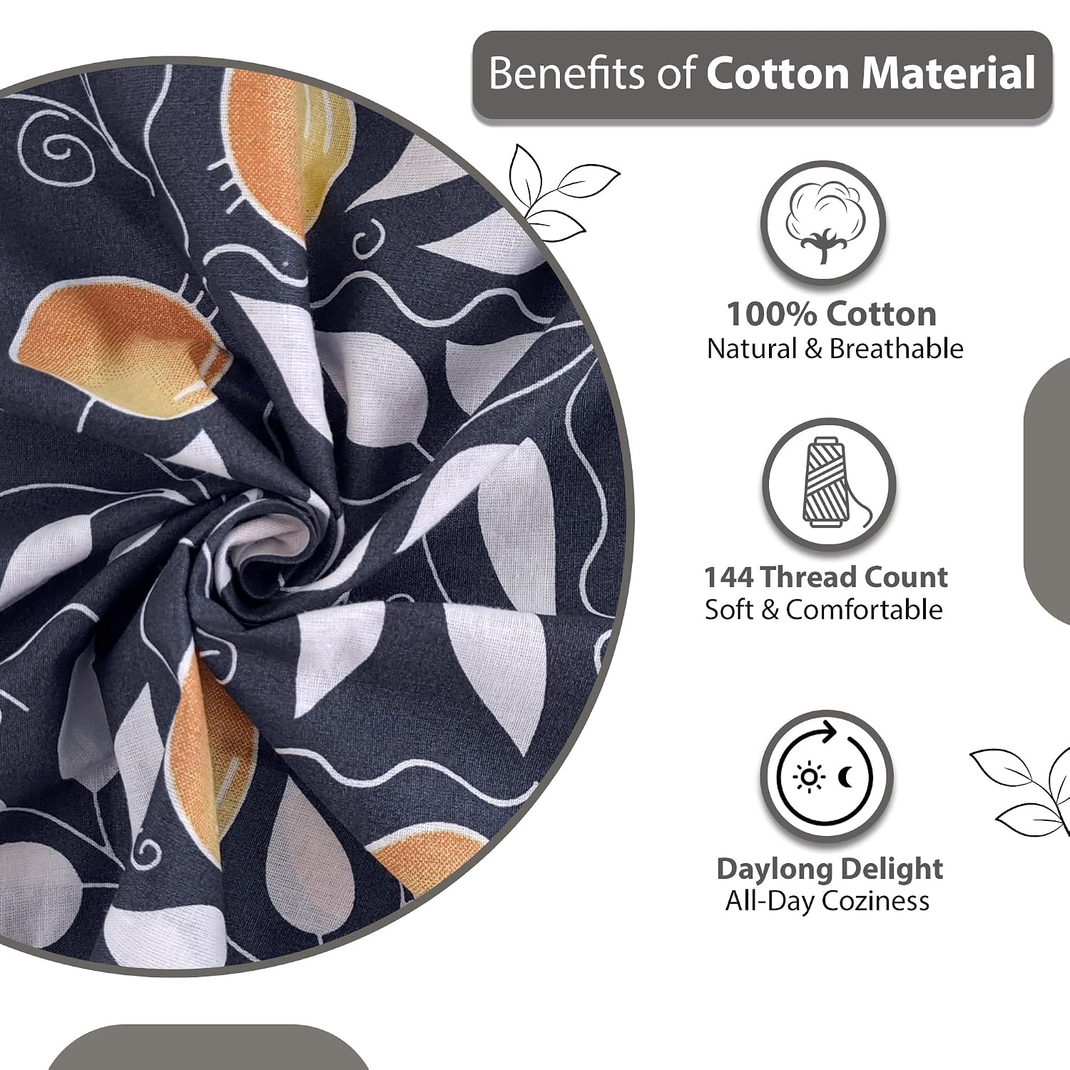 100% Pure Cotton Double Bedsheet For Queen With 2 Pillow Covers - 87 X 100 Inches, Navy & Orange | Soft & Durable For Everyday Use & Bedroom - All Season Comfort