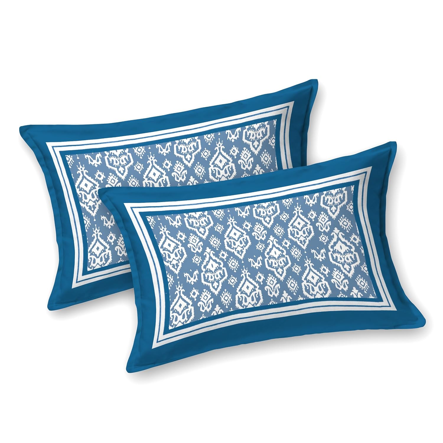 Hand Block Printed Cotton King Size Bedsheet With 2 Pillow Covers, 106 X 106 Inches, Blue | 200 Thread Count-Good For Villas, Guest Houses, & Daily Home Use