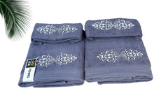 Comfigifts 100% Cotton 2 Bath & 2 Hand Towels 1400 Gsm | Soft, Absorbent, Lightweight Towels With Computerized Embroidery (Grey D2)