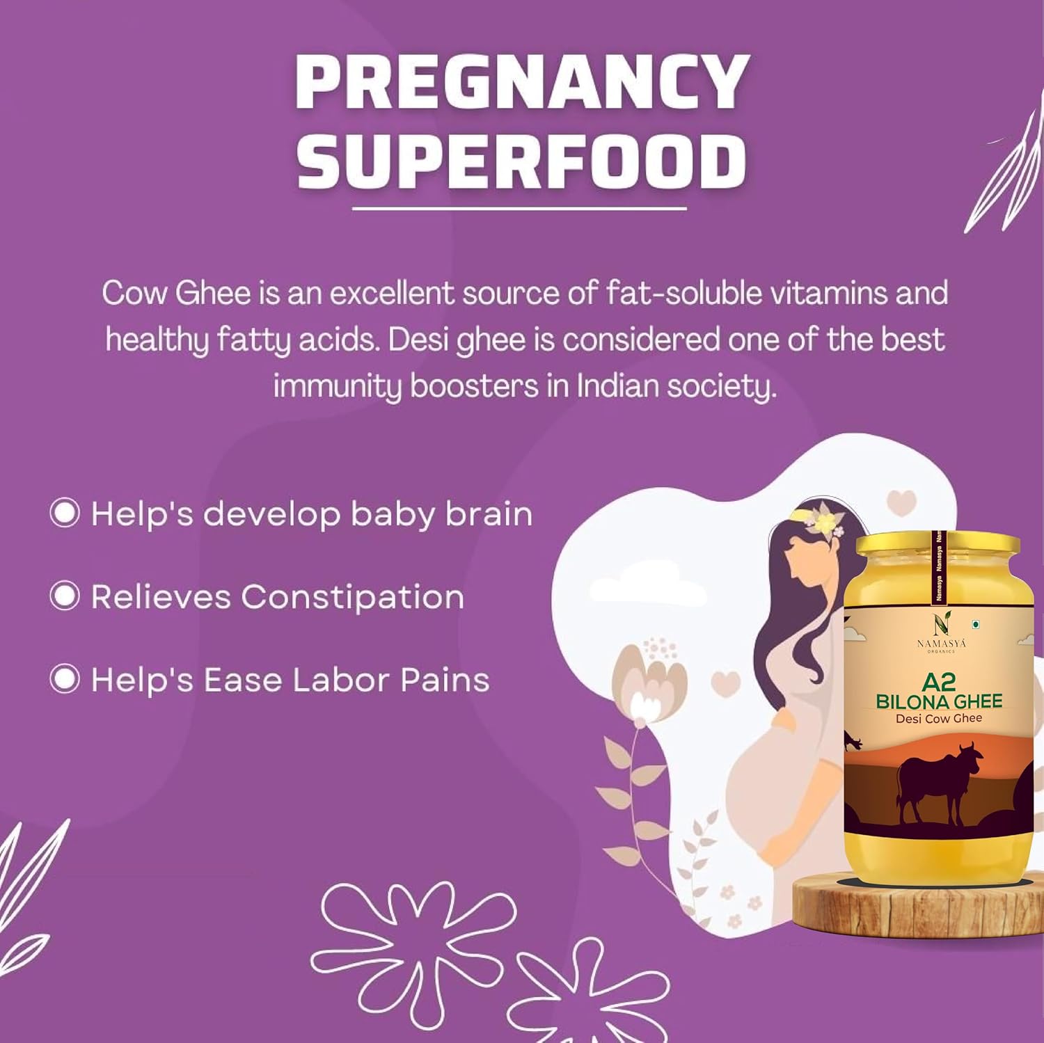 Pure Premium A2 Bilona Desi Cow Ghee By Namasya Organics | Rich In Nutrients Flavor Healthy Desi Ghee Perfect For Overall Health | (100ml) 3.3 Ounce | Jar Pack