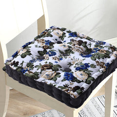 Square Chair Pad, Soft Cotton Pillow Filler For Seating, Living Room - White | Comfortable, Flower Design, Seat Cushion | For Seating Gaddi, Meditation, Yoga | Furniture Cushion, Washable