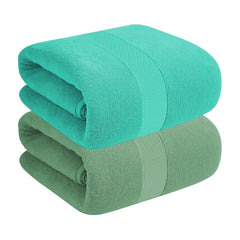 House Of Terry 100% Cotton Bath Towel 900 Gsm | Quick Dry, Soft & Absorbent, Fade-Resistant, Skin-Friendly For Men & Women Towel (Turquish & Green) - Pack Of 2