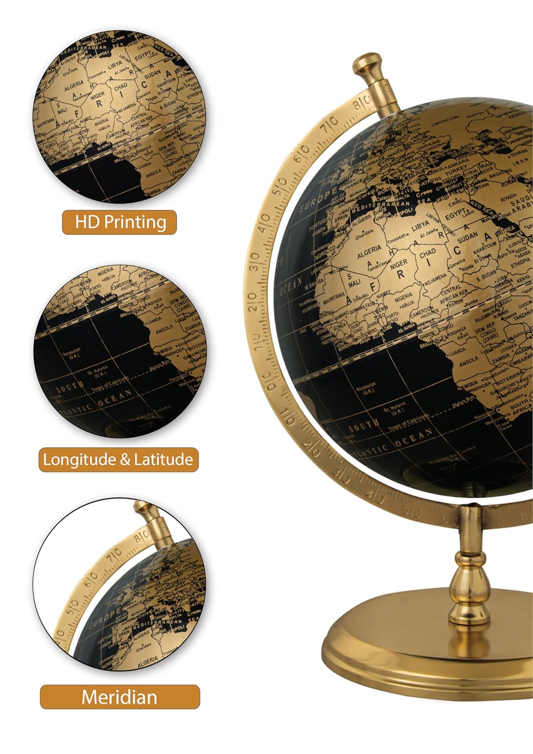 Prime Single Joint Globe Height 33 Cm (13.2 Inch) Dia 25 Cm (10 Inch) With Metal Arc & Base | Educational & Decorative Globe (Gp1010) Pack Of 1