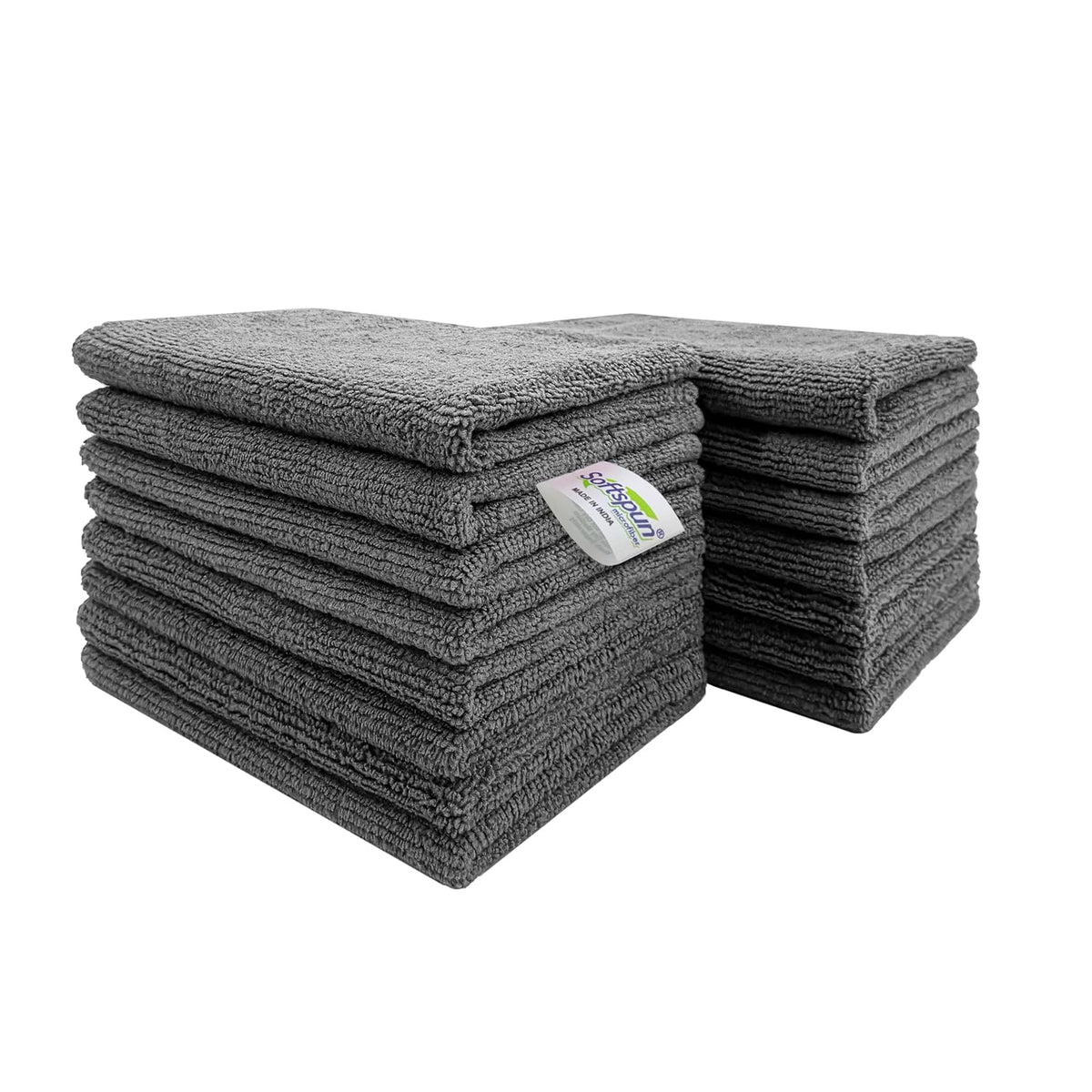 Softspun Microfiber Small Wipes Towel 340 Gsm | Multipurpose Super Soft Absorbent Cleaning Towels | 15 Piece (Grey)