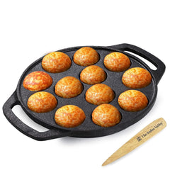 Pre-Seasoned Black Cast Iron Paniyaram Pan With Spatula - Medium, 12 Pits, 8.3 Inch, 21 Cm, 2 Kg | Induction Friendly, Nonstick Appe Or Paddu Pan, 100% Pure & Toxin-Free, No Chemical Coating