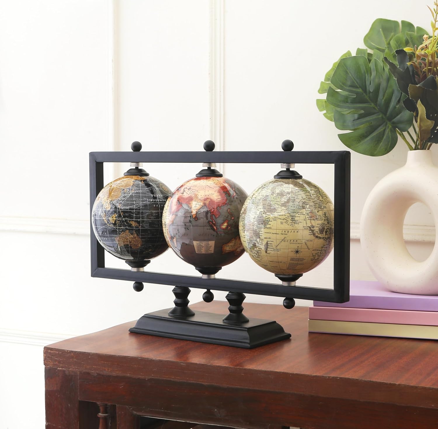 Globe For Office Table Rotating World Map For Kids Room Office Decor, 4 - Inch Diameter Globes With Black Metal Stand For Study Table (Black Rectangle Frame) Pack Of 1