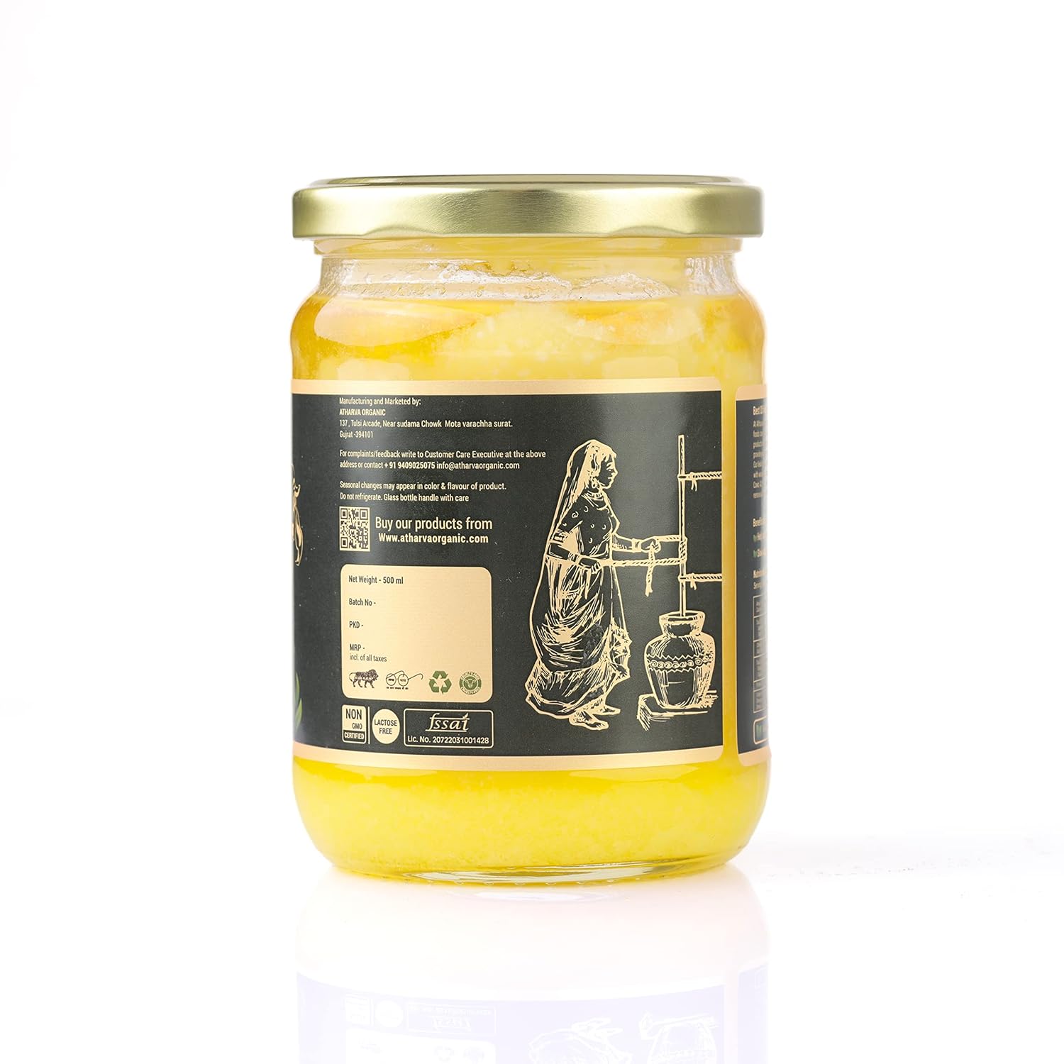 Premium A2 Desi Gir Cow Ghee By Atharvaa Organic | Natural & Healthy Protein Fiber Desi Cow Ghee Perfect For Body Joint Pain | (500ml) 16.9 Ounce | Jar Pack