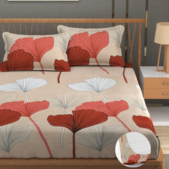 Premium Heavy Cotton Elastic Fitted King Size Bedsheet With 2 Pillow Covers - 72 X 78 X 10 Inches, Beige | All Weather Comfort & Bedroom